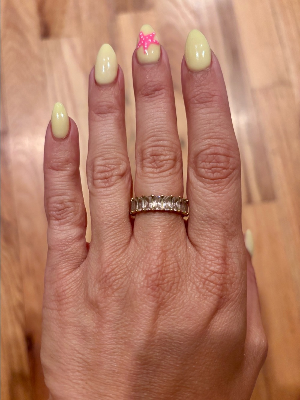 Gold Crystal Eternity Band Ring with Pink Stones - Women's Jewelry